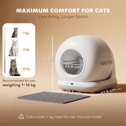 72L Self Cleaning Cat Litter Tray Automatic Cat Litter Box APP Control for Multiple Cats
