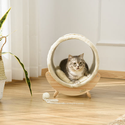 Raised Cat House, with Scratcher - Beige
