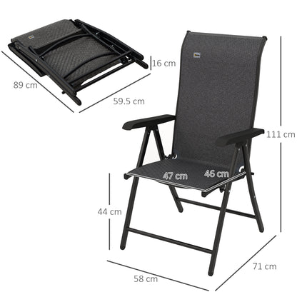 Set of Four Folding Garden Chairs, with Seven-Position Adjustable Backs, Grey