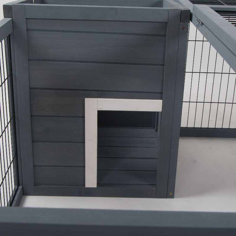Rabbit Hutch Outdoor, Guinea Pig House, Bunny Run Cage with Openable Top for 1-2 Rabbits, 123 x 120 x 52cm, Grey