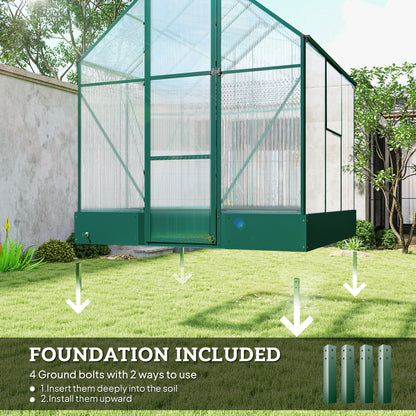 6x6 FT Polycarbonate Greenhouse with Base and Raised Bed, Walk-in Greenhouse with Aluminium Frame