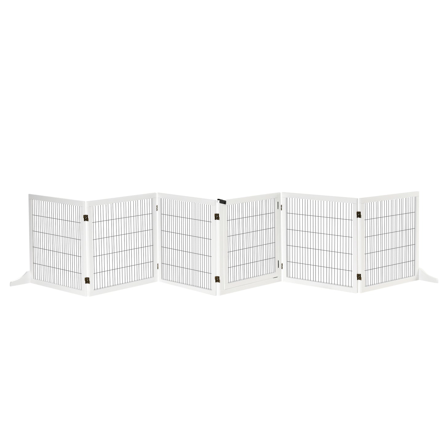 Wooden Pet Gate, Freestanding Dog Safety Barrier with 2 Support Feet, White