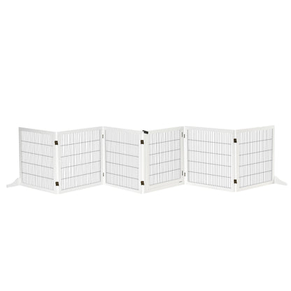 Wooden Pet Gate, Freestanding Dog Safety Barrier with 2 Support Feet, White