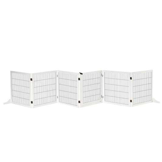 Wooden Pet Gate, Freestanding Dog Safety Barrier with 2 Support Feet, White