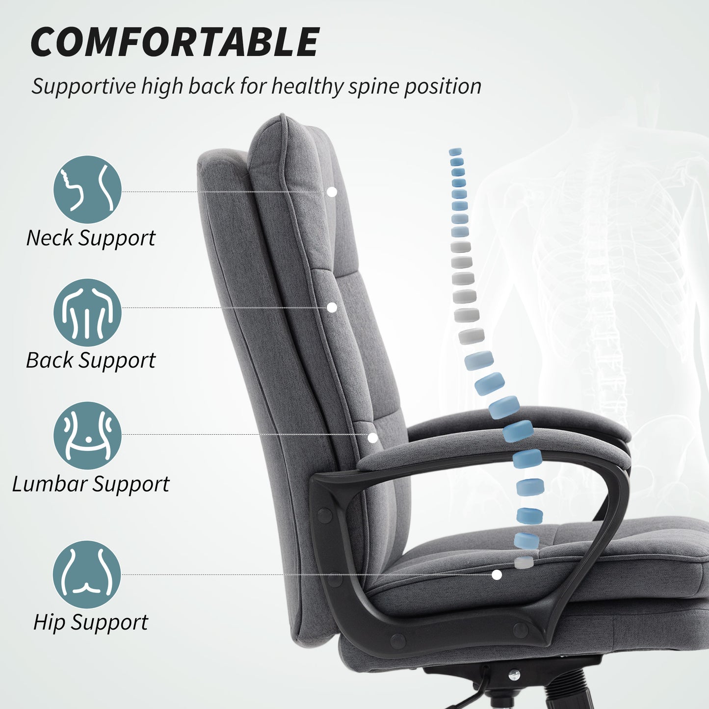 Double Padded Linen-Look Office Chair - Charcoal Grey