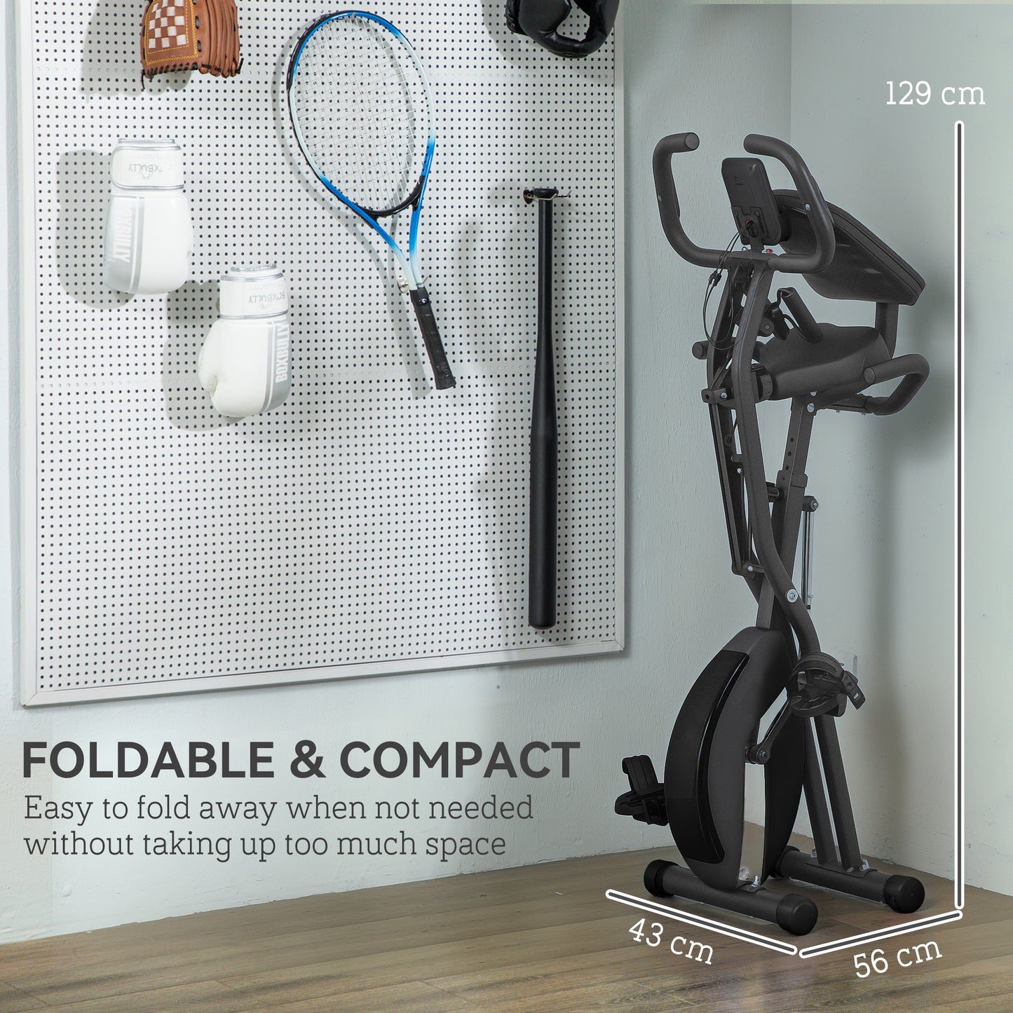 Five-in-one Foldable Exercise Bike, Stationary Bike with Arm Workout Bands, LDC Monitor, Phone Holder, Black