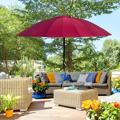 2.5m Shanghai Garden Parasol Umbrella with Crank & Tilt, Adjustable Outdoor Sun Shade, Red