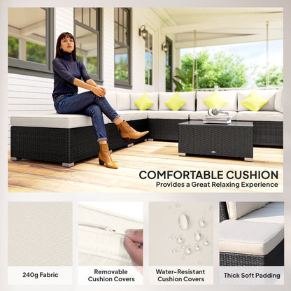 8 Piece Rattan Corner Sofa Set with Wide & Deep Seat, Assembled Aluminium PE Rattan Garden Furniture Set
