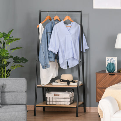 Clothes Rail, Freestanding Metal Clothes Rack with 2 Tier Storage Shelves for Bedroom and Entryway, 64 x 42.5 x 149 cm