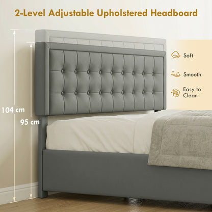 PU Leather King Size Ottoman Bed Frame, with Front Drawer - Grey