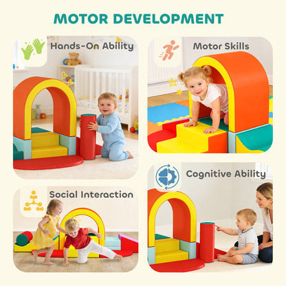 Kids Soft Play Set, 10PCs PU Leather Foam Climbing Blocks for Climb and Crawl, Educational Toys for Motor Development