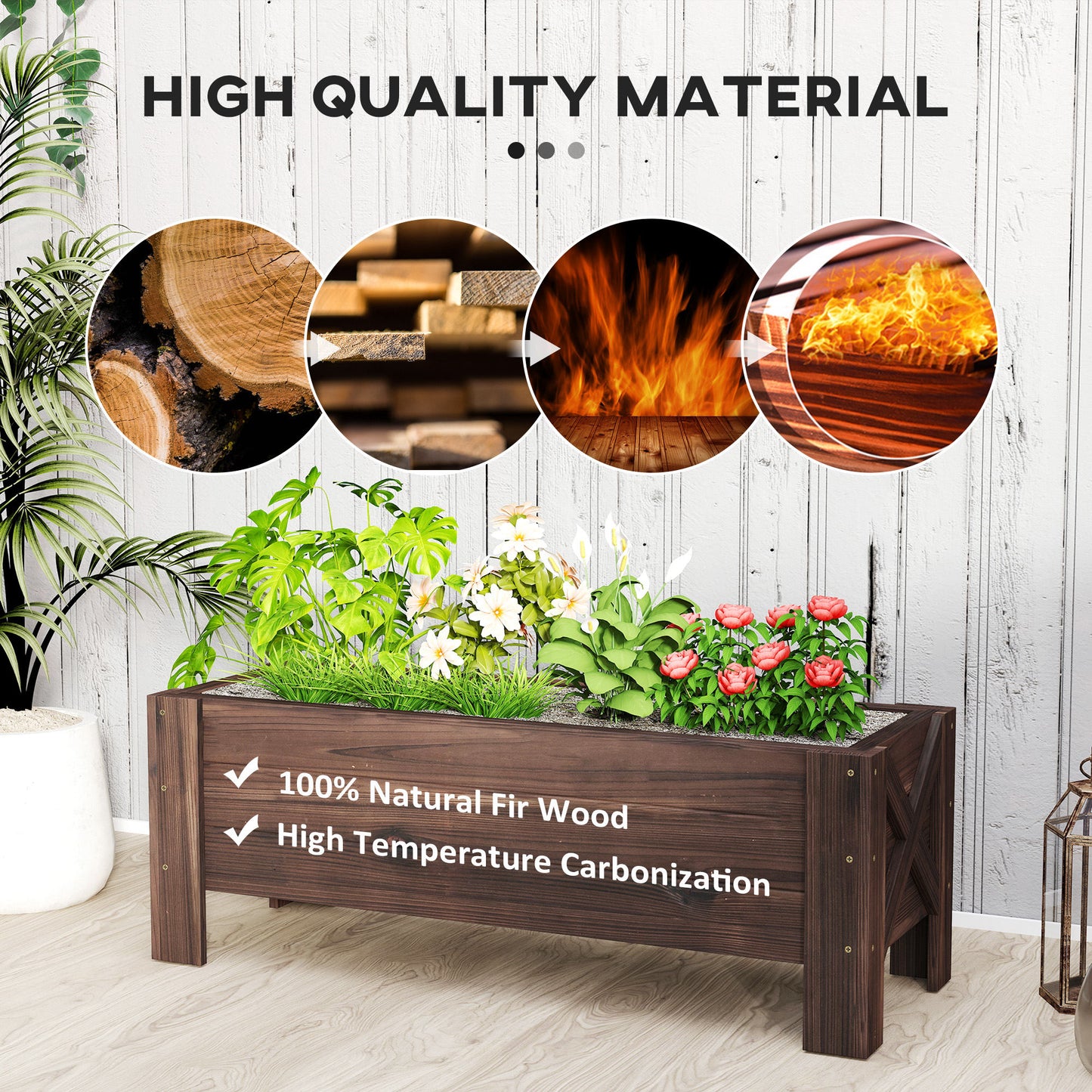 58L Garden Raised Bed Planter Grow Containers for Outdoor Patio Plant Flower Vegetable Pot Fir Wood, 100 x 36.5 x 36 cm