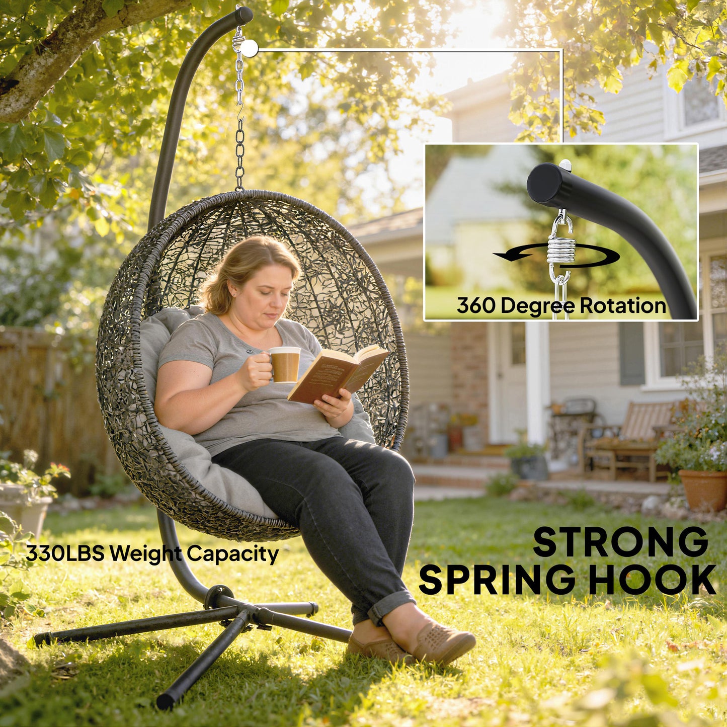Hanging Egg Chair Stand Only, Hammock Chair C-Stand with Hanging Chain, Black
