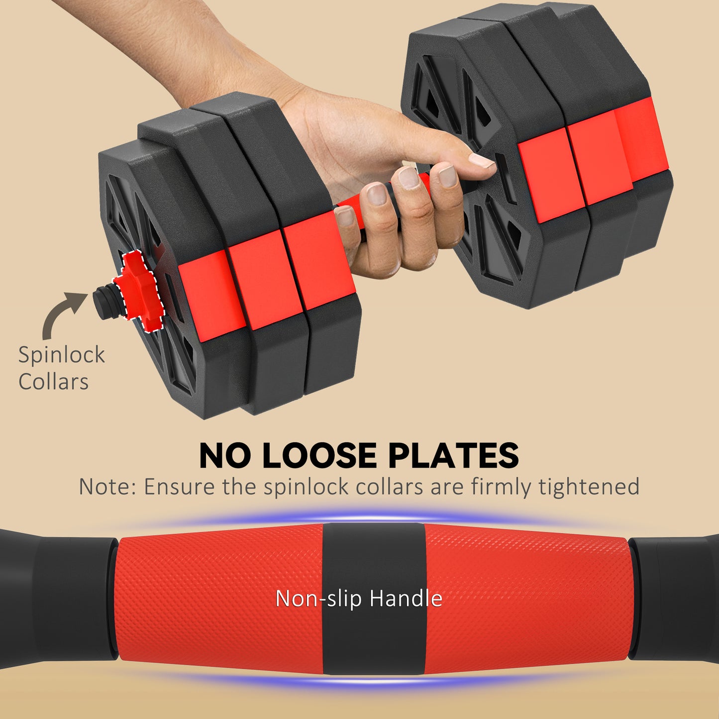 6-in-1 Adjustable Weight Dumbbells Set, Used as Kettlebell, Barbell, Dumbbell, Push-Up Stand