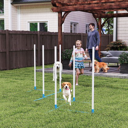 Dog Agility Equipment Training Adjustable Obstacle Course Set with 6 Weaves Poles Storage Bag for Pet Outdoor Games Exercise