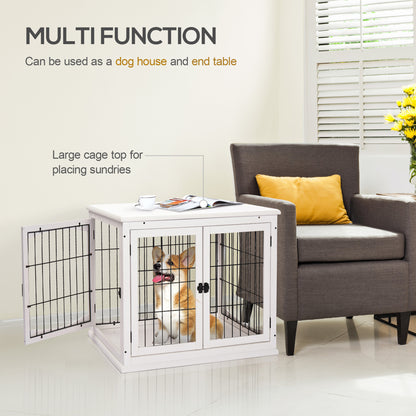Dog Crate Furniture, Puppy Crate End Table, Pet Kennel House with 2 Doors for Medium and Small Dogs, 81 x 58.5 x 66 cm, White
