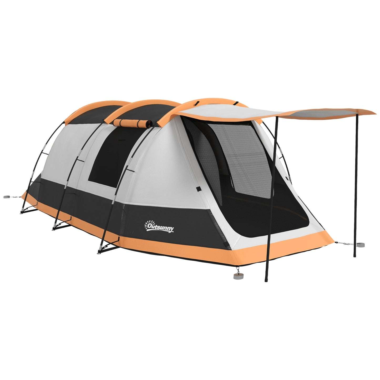 2 Man Camping Tent, with Two Rooms and Porch - Orange