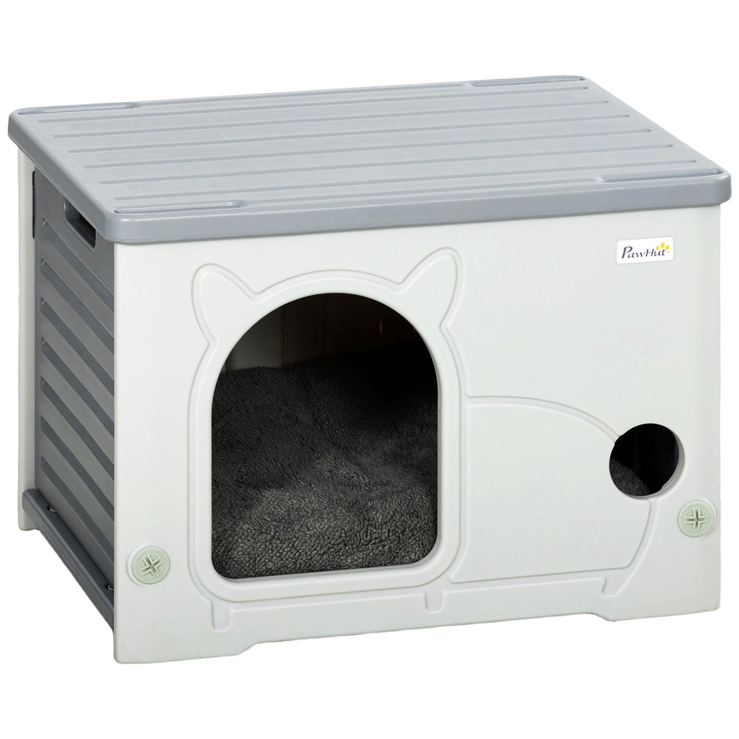 Cat House Stackable Pet Shelter with Removable Cushion for Indoor Outdoor Use Grey