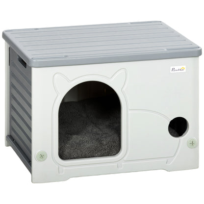 Cat House Stackable Pet Shelter with Removable Cushion for Indoor Outdoor Use Grey