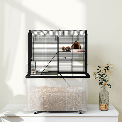 Three-Tier Gerbil Cage, Hamster Cage for Dwarf Hamster, Syrian Hamster w/ Wheels, Deep Bottom, Food Dish, Water Bottle