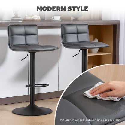 Set of Two Modern Faux Leather Bar Stools - Dark Grey