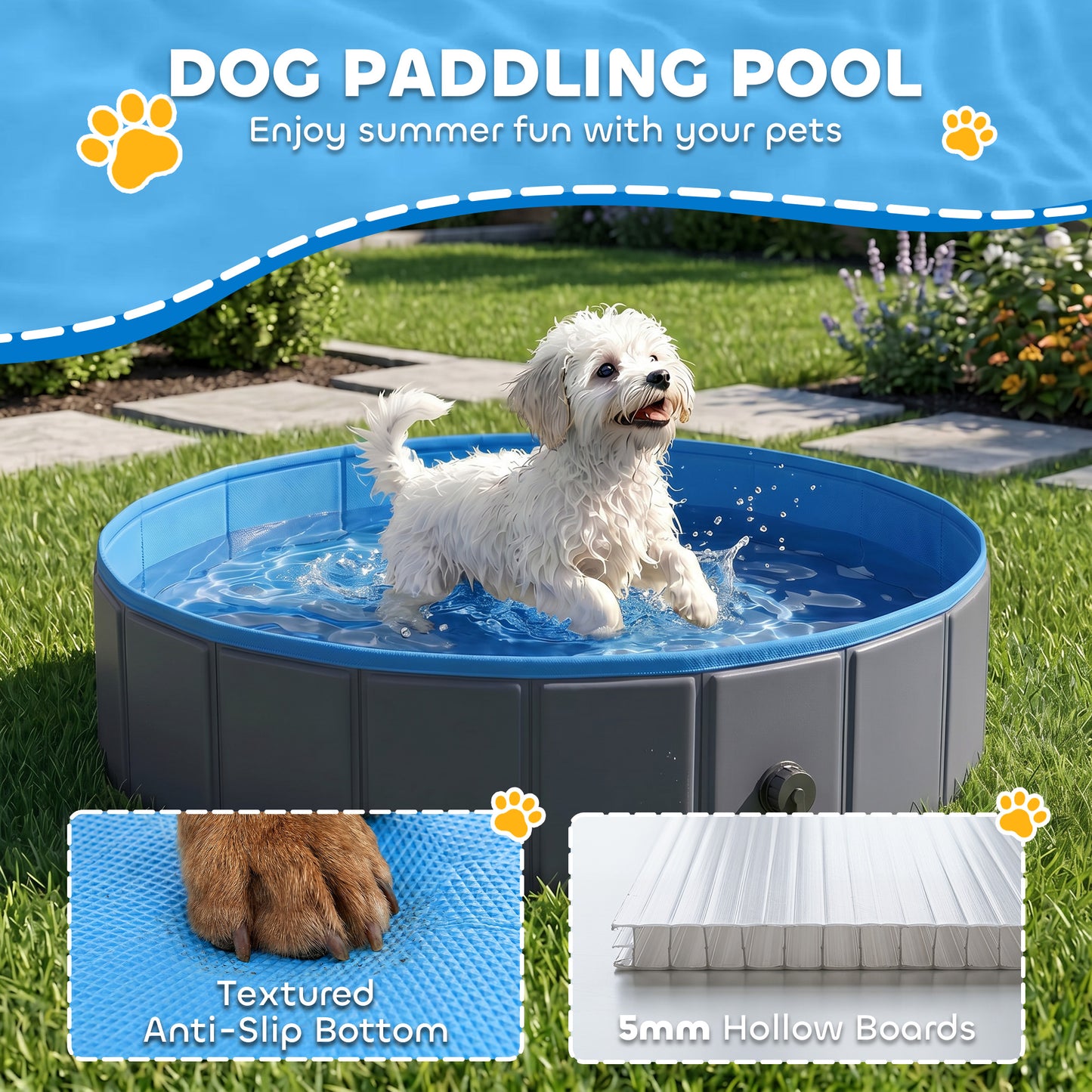 Foldable Dog Pool for Puppies and Ducks Dog Paddling Pool Bath Tub, Dark Grey, 80 x 20 cm