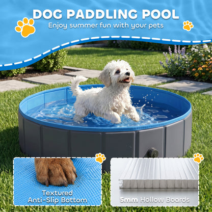 Foldable Dog Pool for Puppies and Ducks Dog Paddling Pool Bath Tub, Dark Grey, 80 x 20 cm