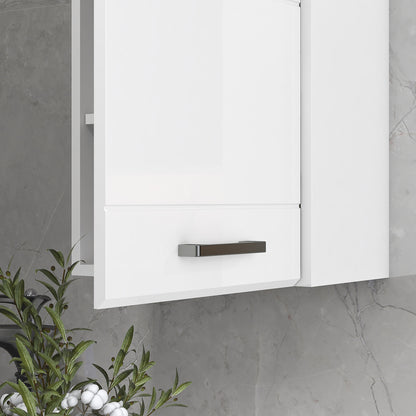 Bathroom Wall Cabinet, High Gloss Bathroom Storage Cabinet with Soft-Close Door, 3 Shelves, Adjustable Shelf, White