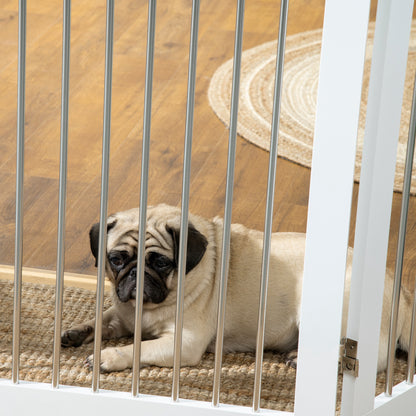Foldable Dog Gate, Freestanding Pet Gate, with Two Support Feet, for Staircases, Hallways, Doorways - White