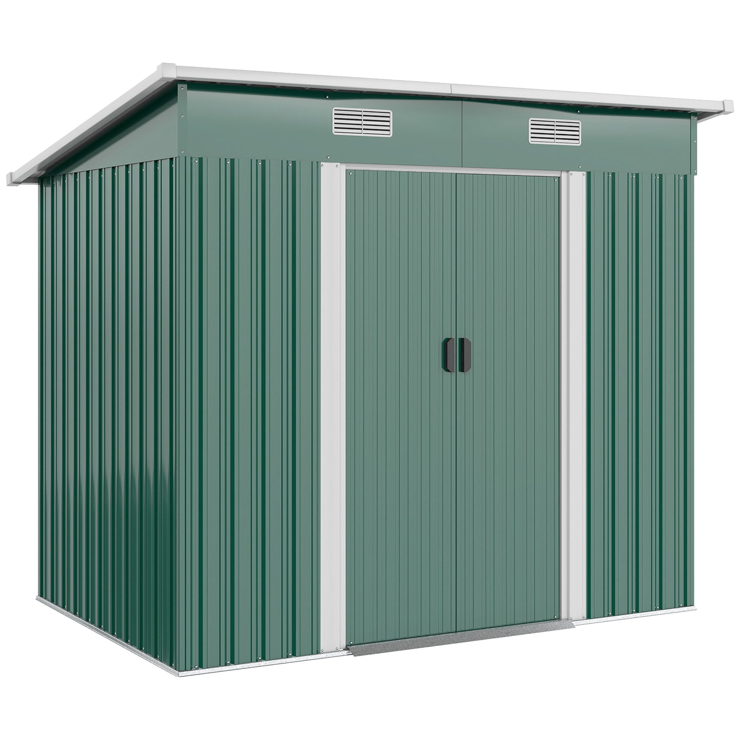 7 x 4ft Outdoor Storage Shed with Foundation Kit, Lean to Metal Garden Shed for Log, Rubbish Bin, Tool, Lawnmower, Bike