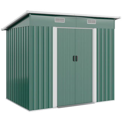 7 x 4ft Outdoor Storage Shed with Foundation Kit, Lean to Metal Garden Shed for Log, Rubbish Bin, Tool, Lawnmower, Bike