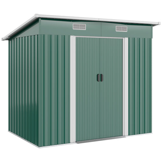 7 x 4ft Outdoor Storage Shed with Foundation Kit, Lean to Metal Garden Shed for Log, Rubbish Bin, Tool, Lawnmower, Bike