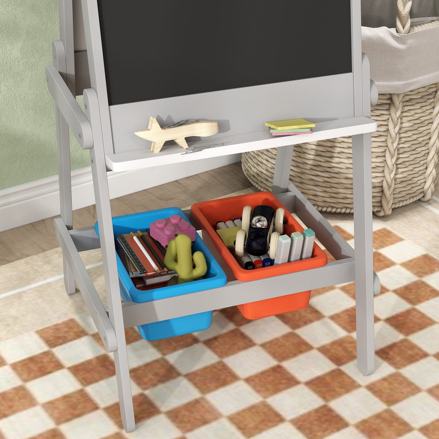 Art Easel for Kids with Paper Roll, Double-Sided Painting Easel with Chalkboard, Whiteboard