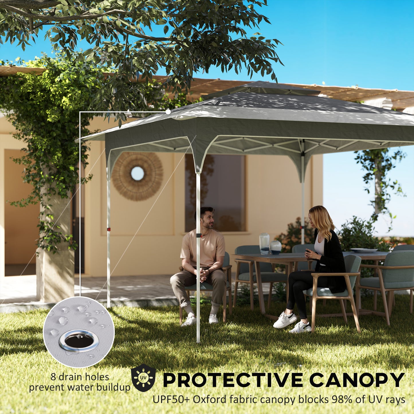 3.5 x 3.5 m Pop Up Gazebo with One-Push Setup, UPF50+ Double Tier Garden Party Tent Marquee with Carry Bag, Dark Grey