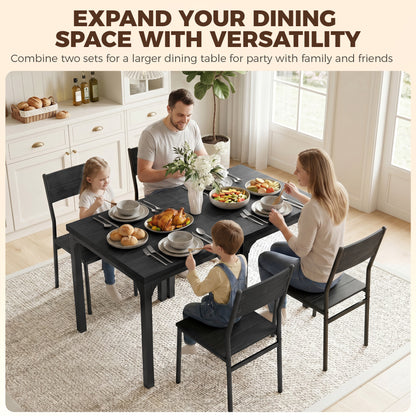 3 Piece Space-Saving Kitchen Table and Chairs, Dining Table Set for 2 with Metal Legs, Black Wood Effect