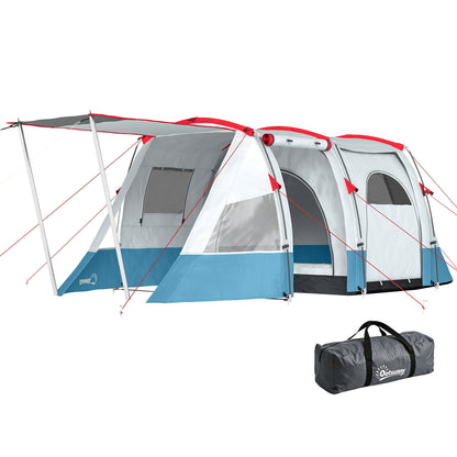 3 Person Tunnel Tent, Large Camping Tent with Bedroom, Living Room, Sewn-in Floor, 3 Doors, Carry Bag, 2000mm for Fishing