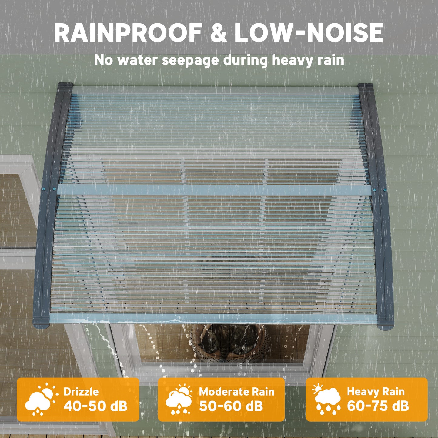 Front Door Canopy Outdoor Awning Aluminium Rigid Plastic Polycarbonate Rain Shelter UV Water Rain Resistant 100 x 75cm Clear