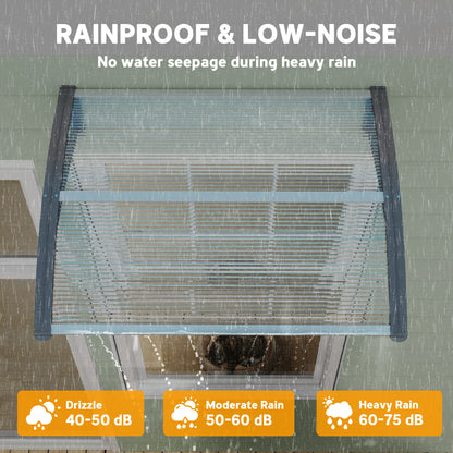 Front Door Canopy Outdoor Awning Aluminium Rigid Plastic Polycarbonate Rain Shelter UV Water Rain Resistant 100 x 75cm Clear