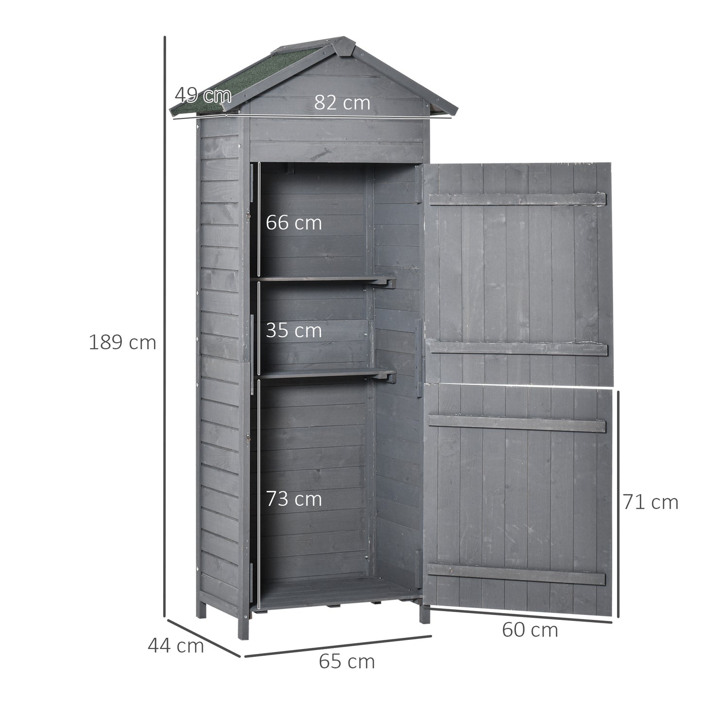 Wooden Garden Storage Shed Utility Gardener Cabinet w/ 3 Shelves, Tilted-felt Roof and Two Lockable Doors
