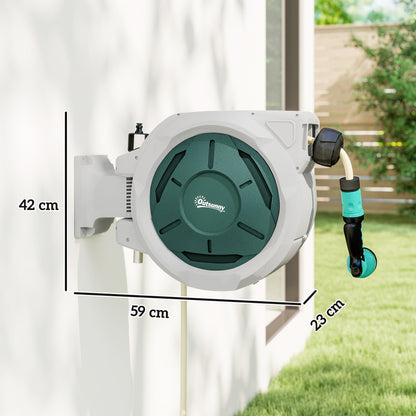 Retractable Hose Reel Wall Mounted, 30+2m Garden Hose Pipe Reel with Lock, Auto Rewind, 7 in 1 Spray Nozzle