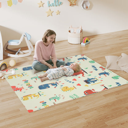 Dinosaur-Themed Baby Plat Mat Double Sided, Foldable, Water-Resistant for Outdoor/Indoor, 177 x 146 x 1.5cm