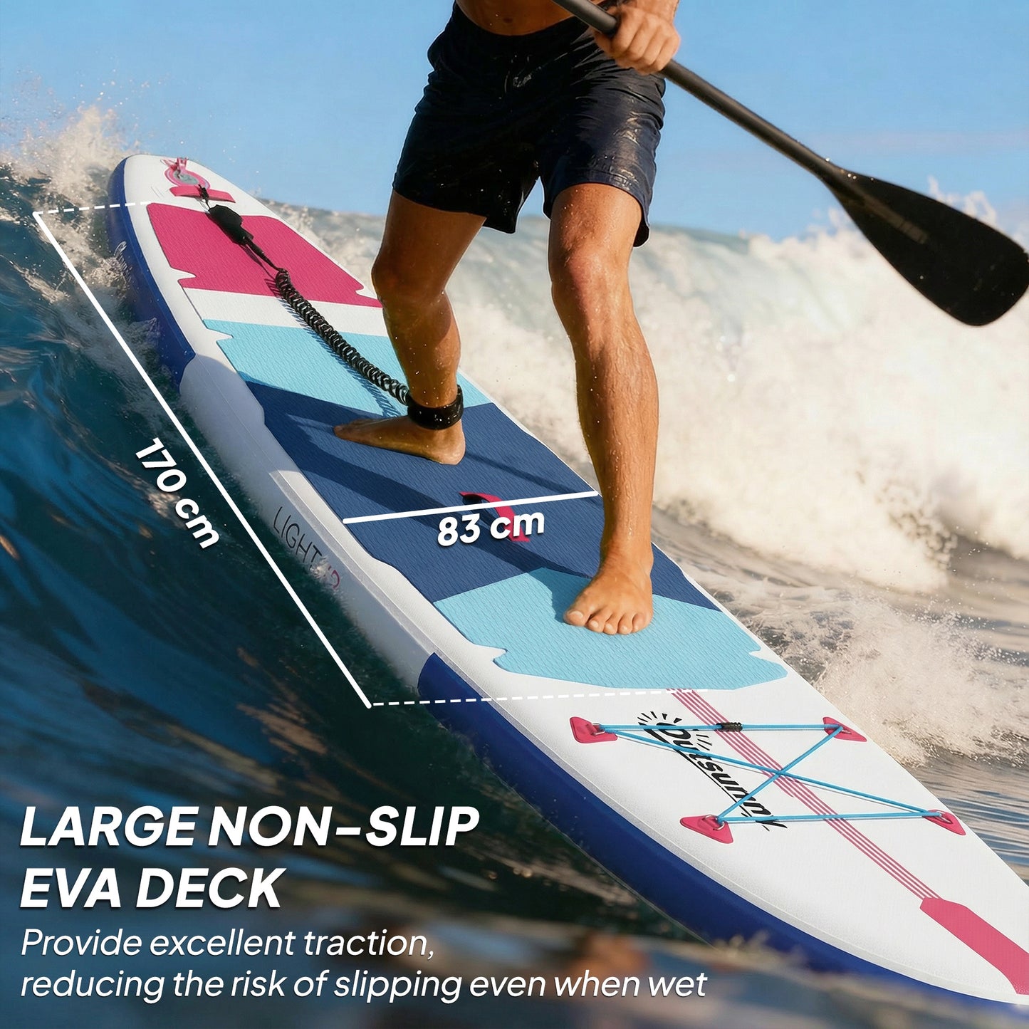 Inflatable Stand Up Paddle Board, 305x89x15cm Extra-Wide SUP with Non-Slip EVA Deck, Adj Aluminum Paddle