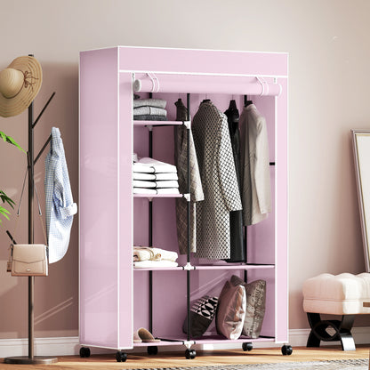 Fabric Wardrobe w/ Shelves Hanging Rail Foldable Wardrobe Pink