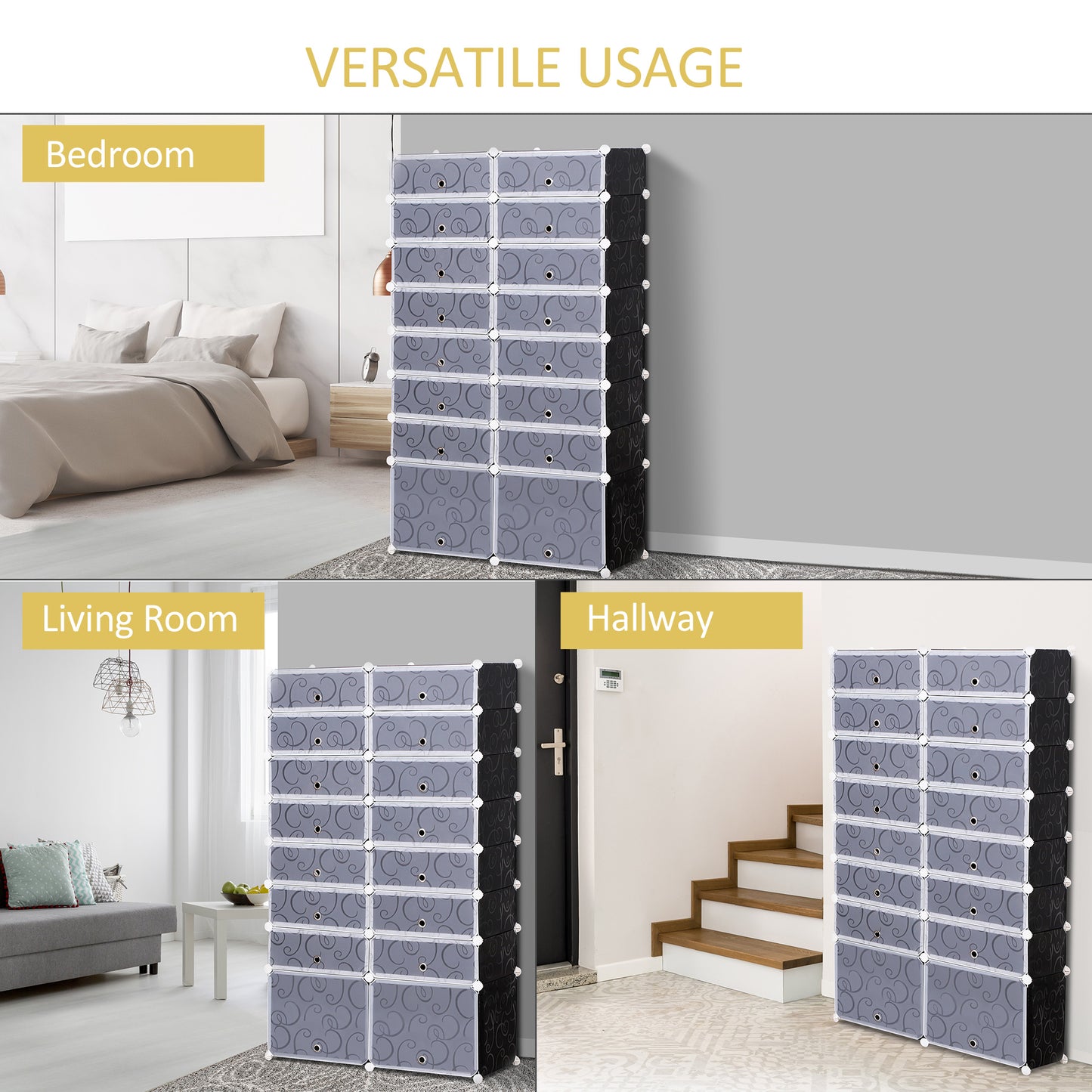16 Cube Shoe Rack, 2 x 8 Tier Shoe Storage Cabinet, Modular Plastic Shelves for Bedroom, Living Room and Entryway