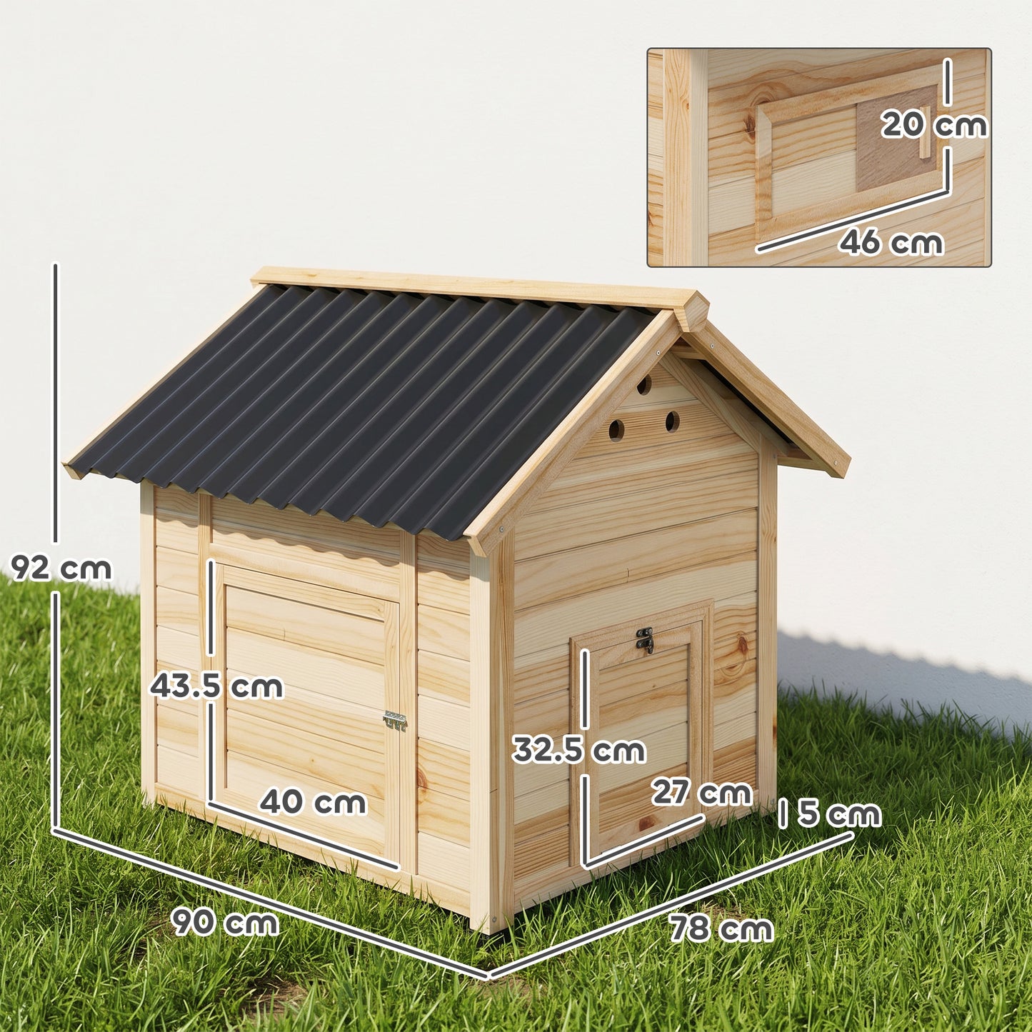 Wooden Duck House with Double Doors, Openable Roof, Ventilation Holes, Removable Base, Natural Wood Finish