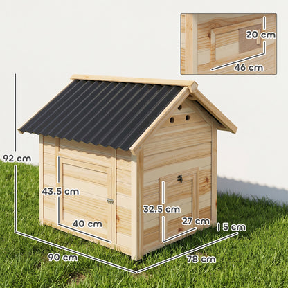 Wooden Duck House with Double Doors, Openable Roof, Ventilation Holes, Removable Base, Natural Wood Finish