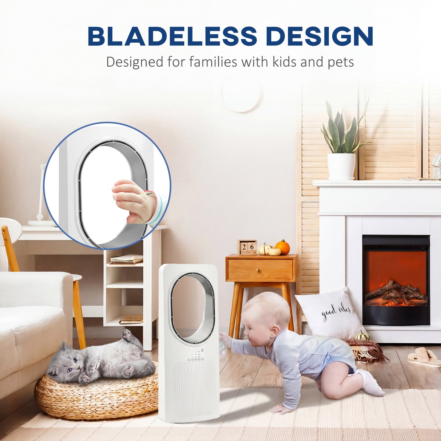 Bladeless Tower Fan for Bedroom, 36dB Standing Cooling Fan with Oscillating, 3 Speeds, 3 Modes, 15H Timer, White
