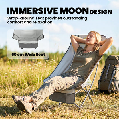 Camping Chair for Adults Heavy Duty Folding Camp Chair with Side Pocket and Carry Bag Light Grey