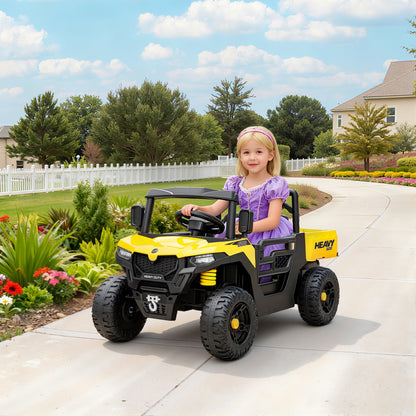 Kids Ride on Car, 12V Electric Kids UTV with Electric Dump Bed, 4-Wheel Suspension for 3-8 Years, Yellow