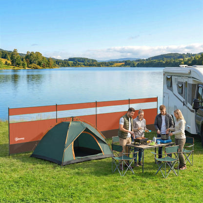 Camping Windbreaker with Clear Windows, Carry Bag and Steel Poles, for Beach Caravan Campervan, 725 x 140cm, Orange